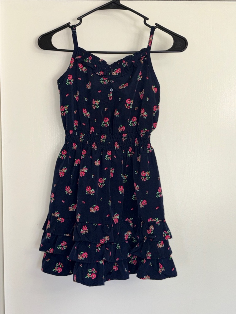 Cherokee Navy Floral Ruffle Sundress with Pink Accents